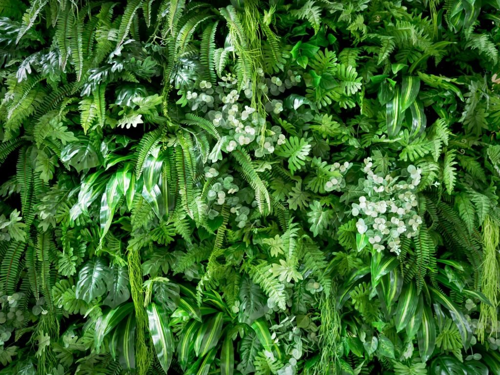 Full Frame Background of Green Artificial Plants