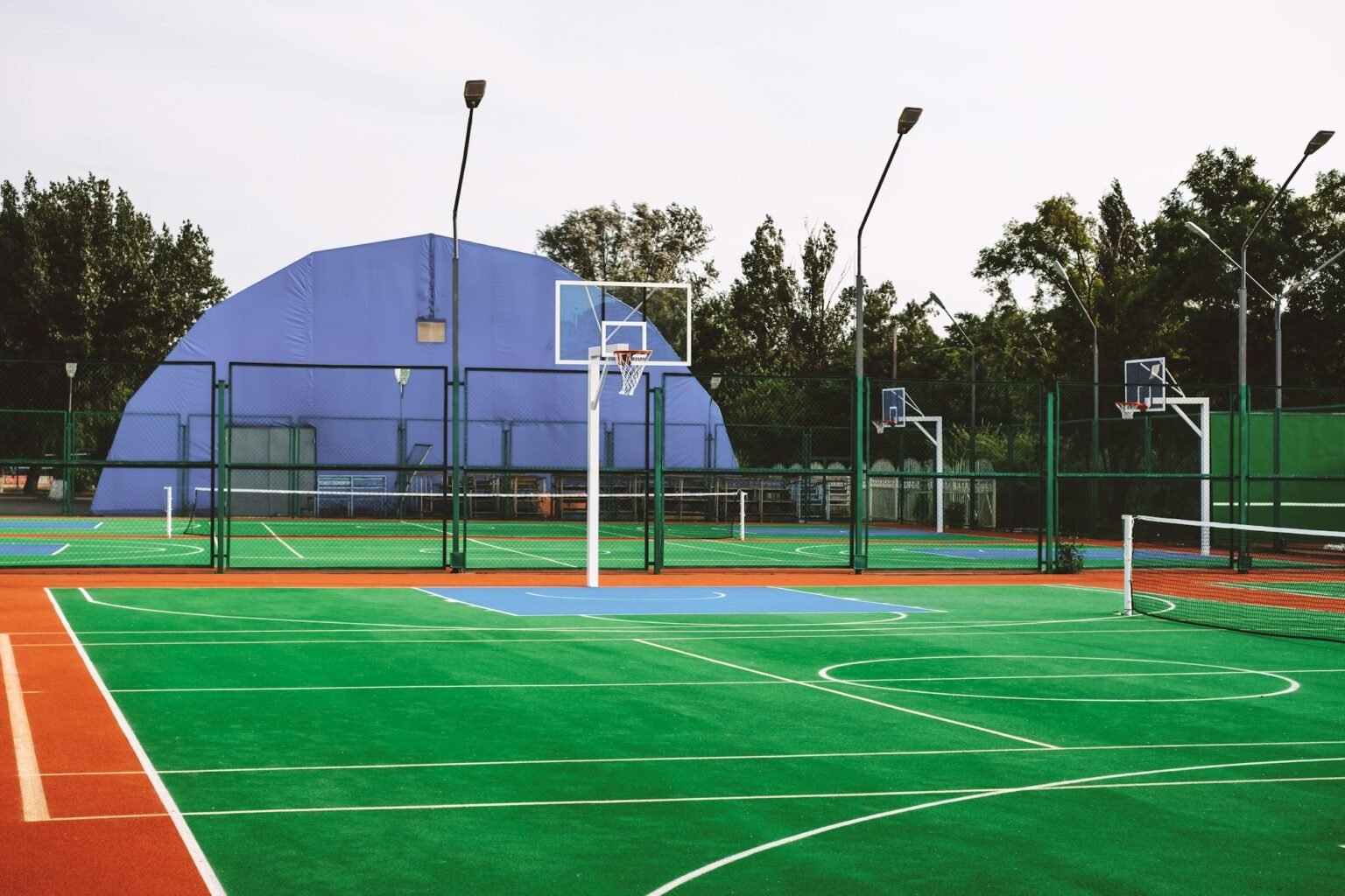 Artificial turf installed across an outdoor sports and recreation area