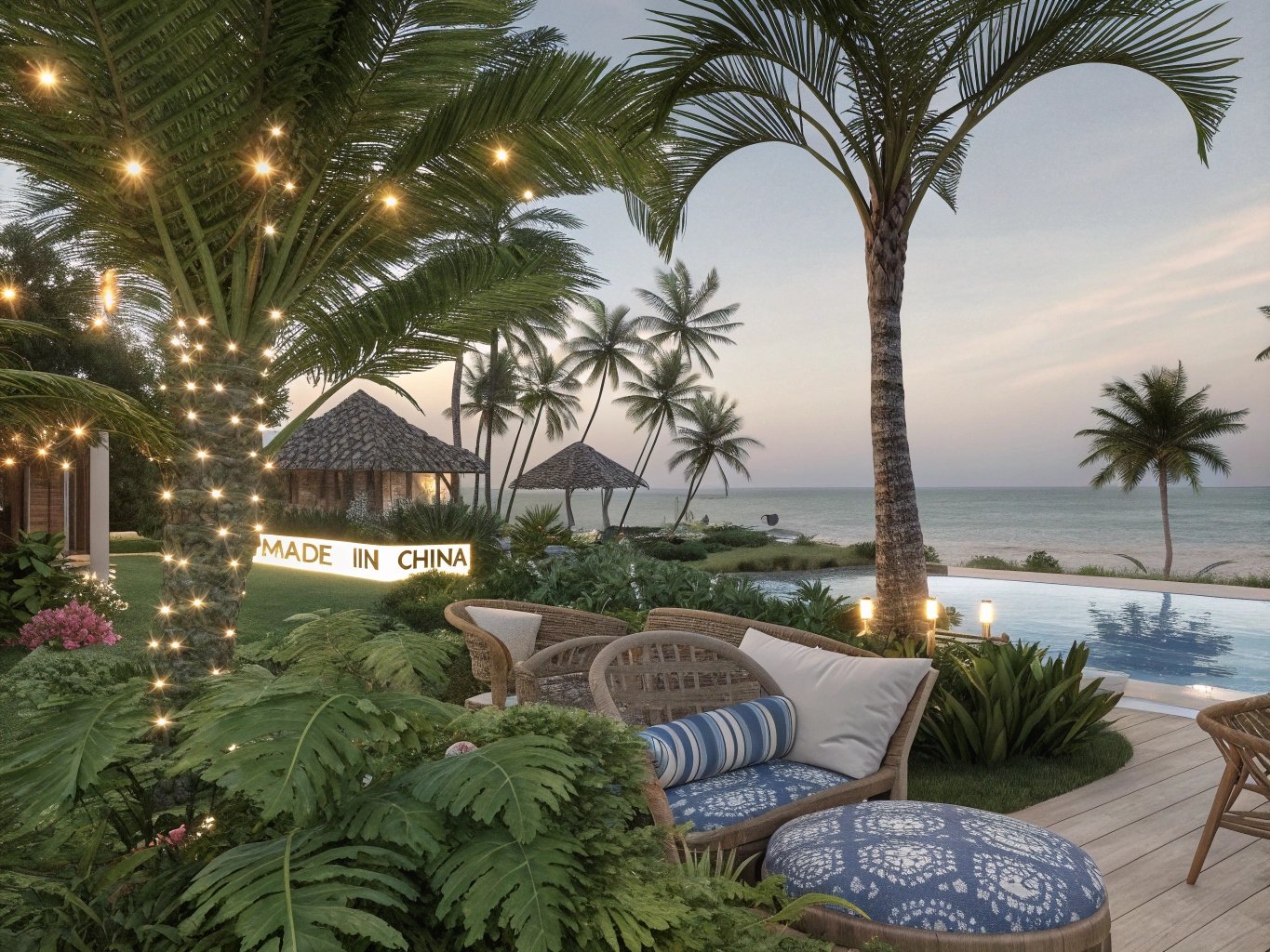 Palm trees and ferns for South American resort landscapes Artificial palm trees and ferns creating a jungle atmosphere for a South American resort