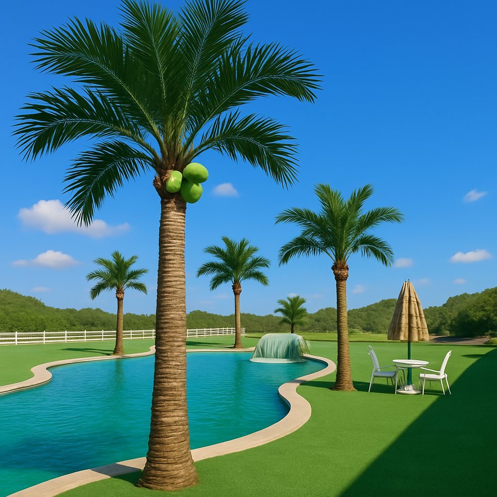 outside artificial palm trees
