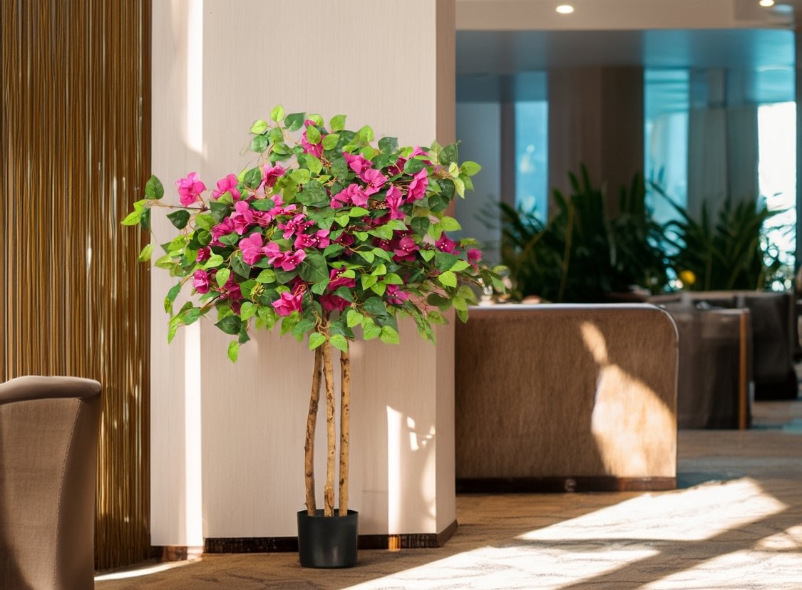 Indoor potted artificial bougainvillea tree for office and reception spaces Indoor potted artificial bougainvillea tree for office and reception spaces