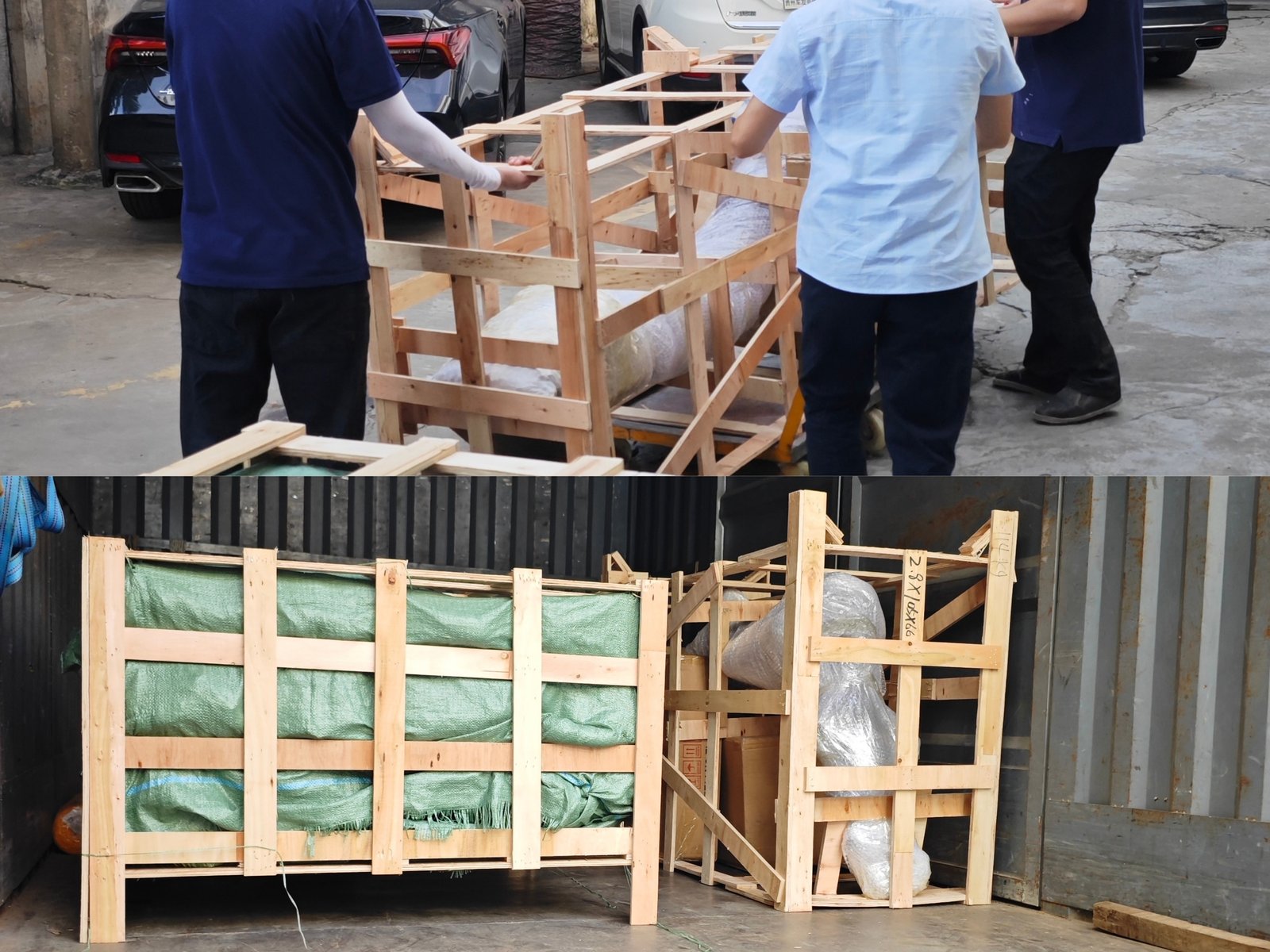 Protective wooden crate packing for a custom artificial bonsai tree