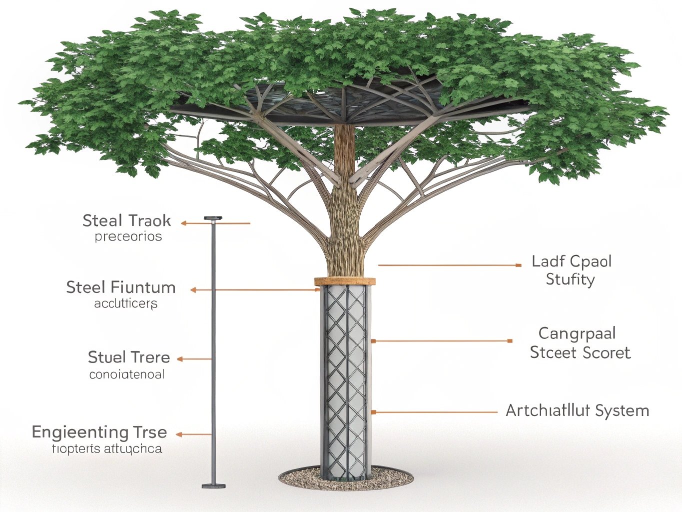 Cutaway View: Artificial Tree Structural Design – Steel Trunk and Leaf Socket System
