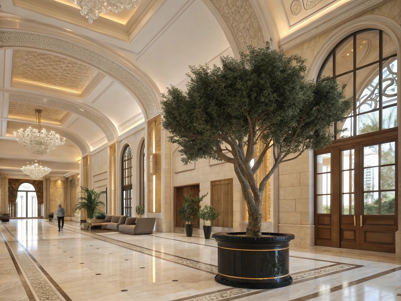Why dark-foliage artificial olive trees are shaping Gulf interiors Dark foliage artificial olive tree used in a Gulf interior design setting