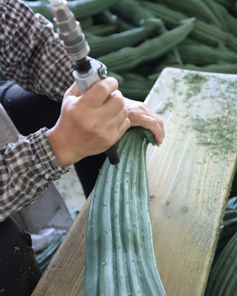 Workers adding details to artificial cactus stems