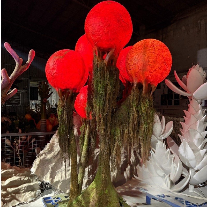 Red Orb Luminous Plant Sculpture