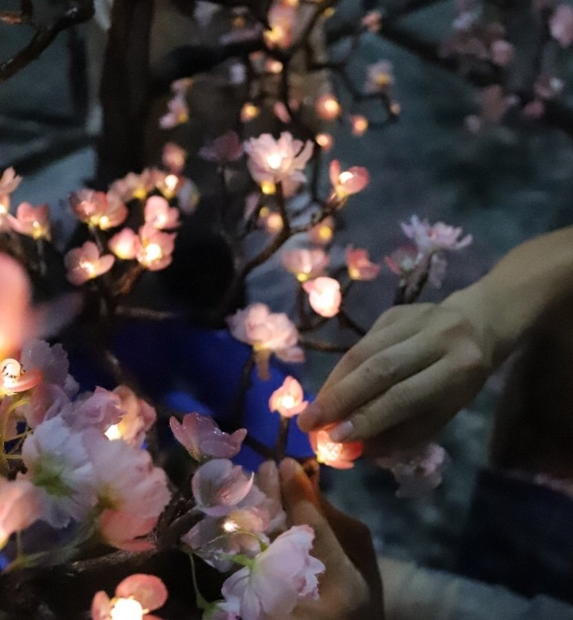 Close-up view of durable, waterproof LED flower petals designed for commercial durability.