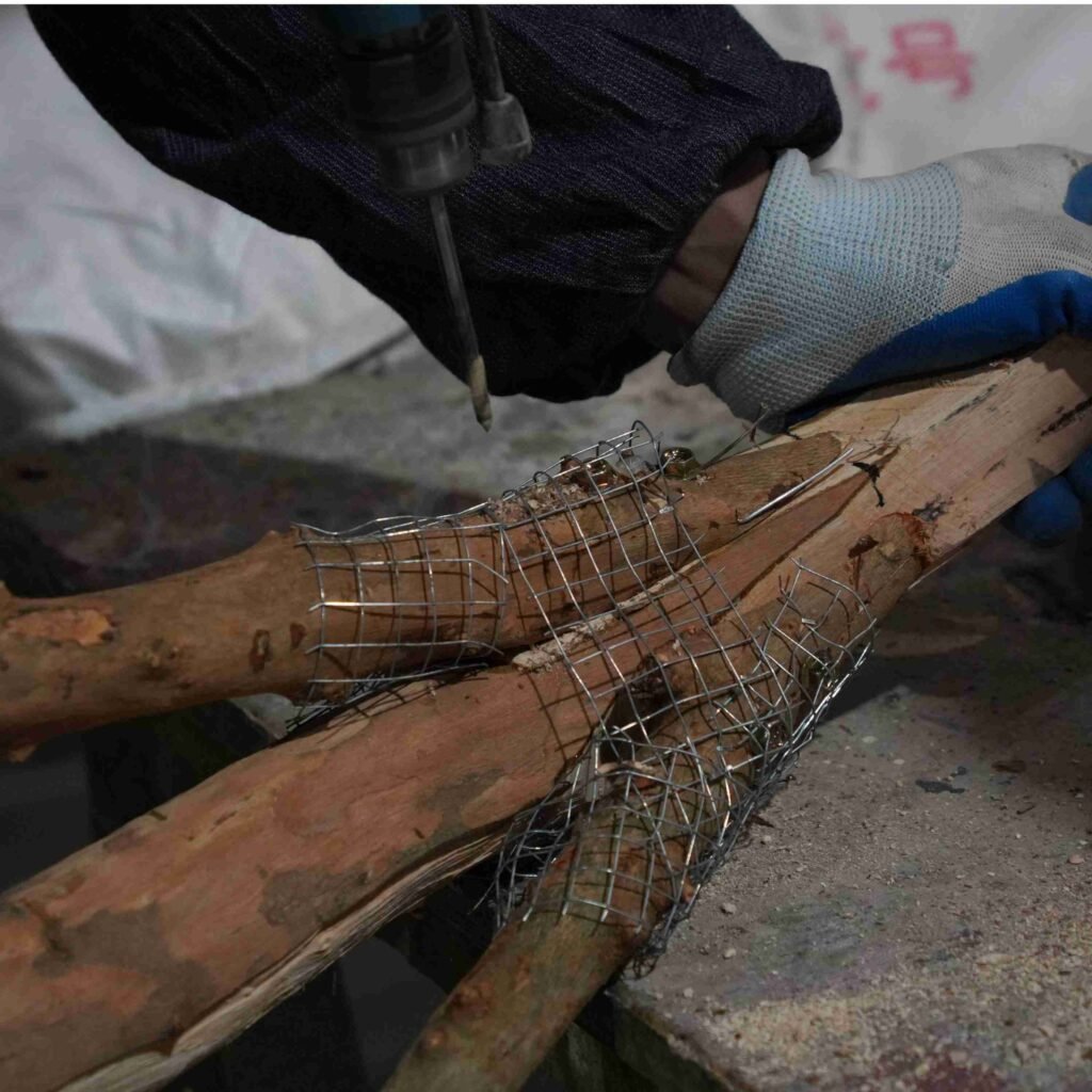 Secure trunk connection detail of an artificial banyan tree designed for structural stability and project installation