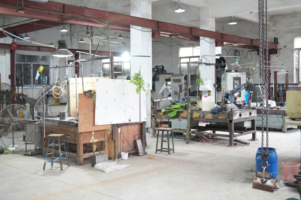 Oakco factory production line manufacturing large artificial trees for commercial landscaping projects