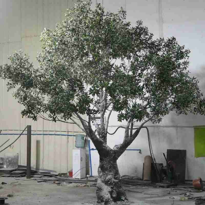Completed structure of a large custom artificial olive tree ready for final inspection