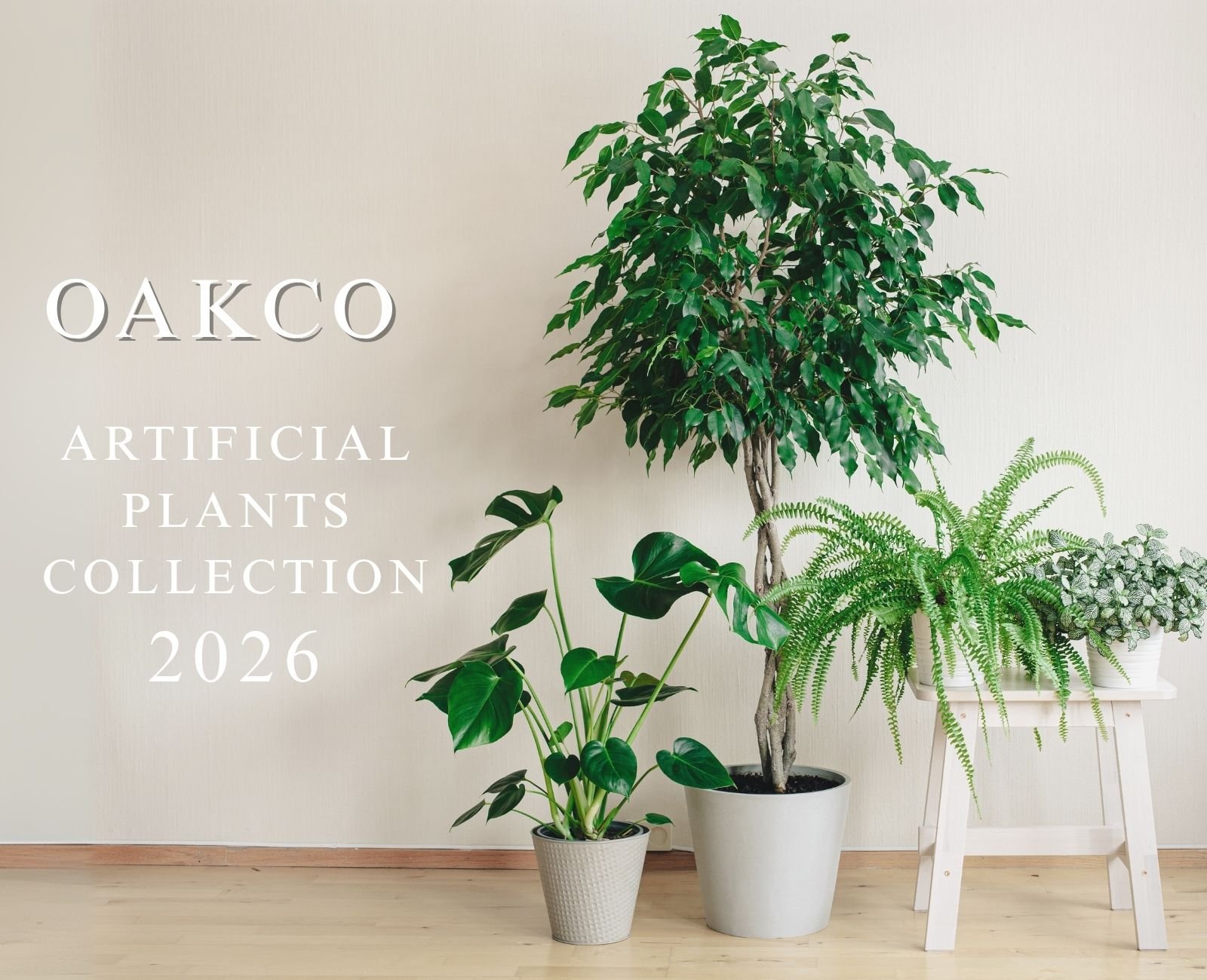 Potted artificial tree catalog cover with indoor artificial plants for commercial decoration projects