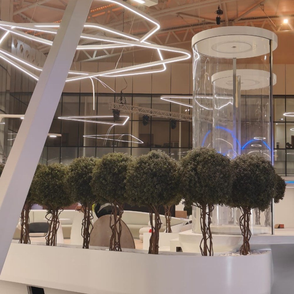 Artificial boxwood trees used in a research center project in the UAE