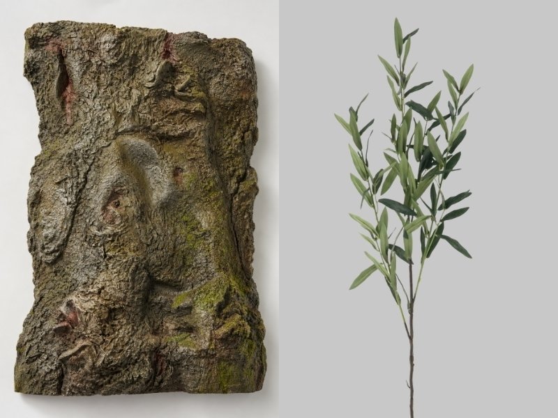 Artificial Olive Tree Material Samples Artificial olive tree bark, foliage and fruit samples for project review