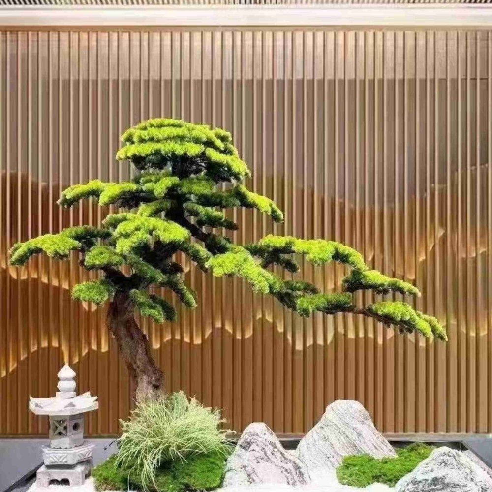 Japanese-style artificial pine tree for a commercial indoor Zen landscape