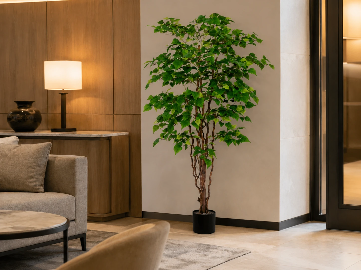 Commercial artificial birch tree hotel lounge corner display