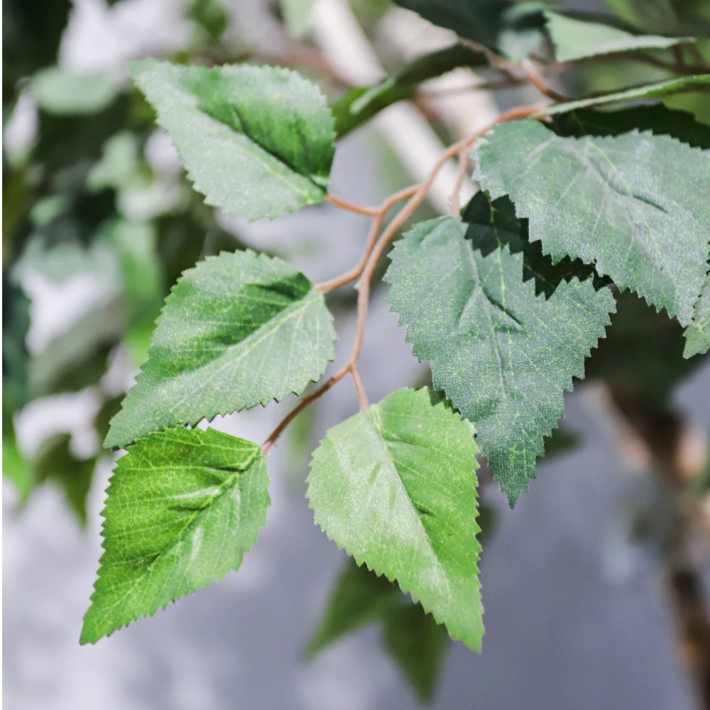 Artificial birch tree silk printed leaf vein close-up