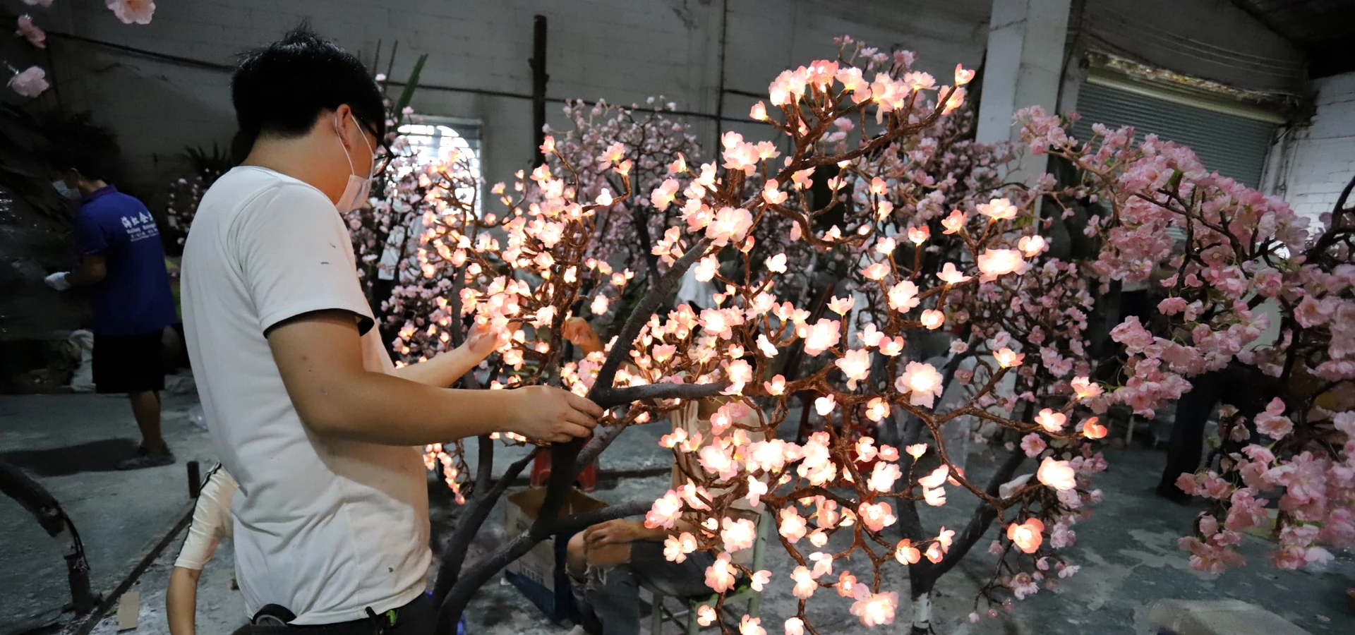 custom artificial LED cherry blossom tree handcrafted for a commercial project