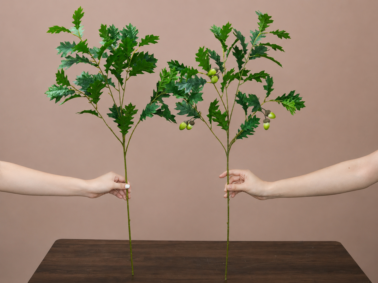 Artificial oak branch samples for foliage selection