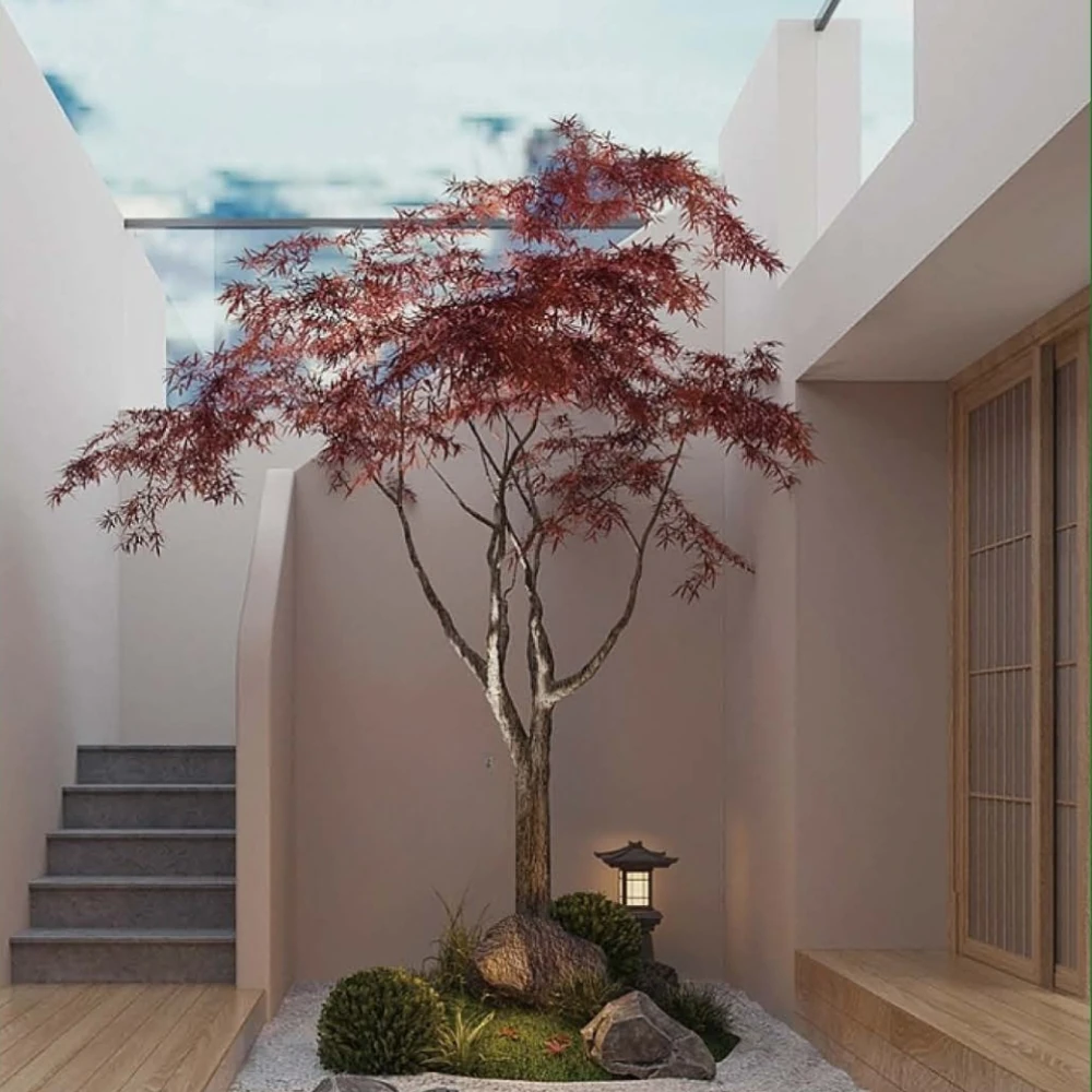 Artificial red maple tree in a courtyard landscape