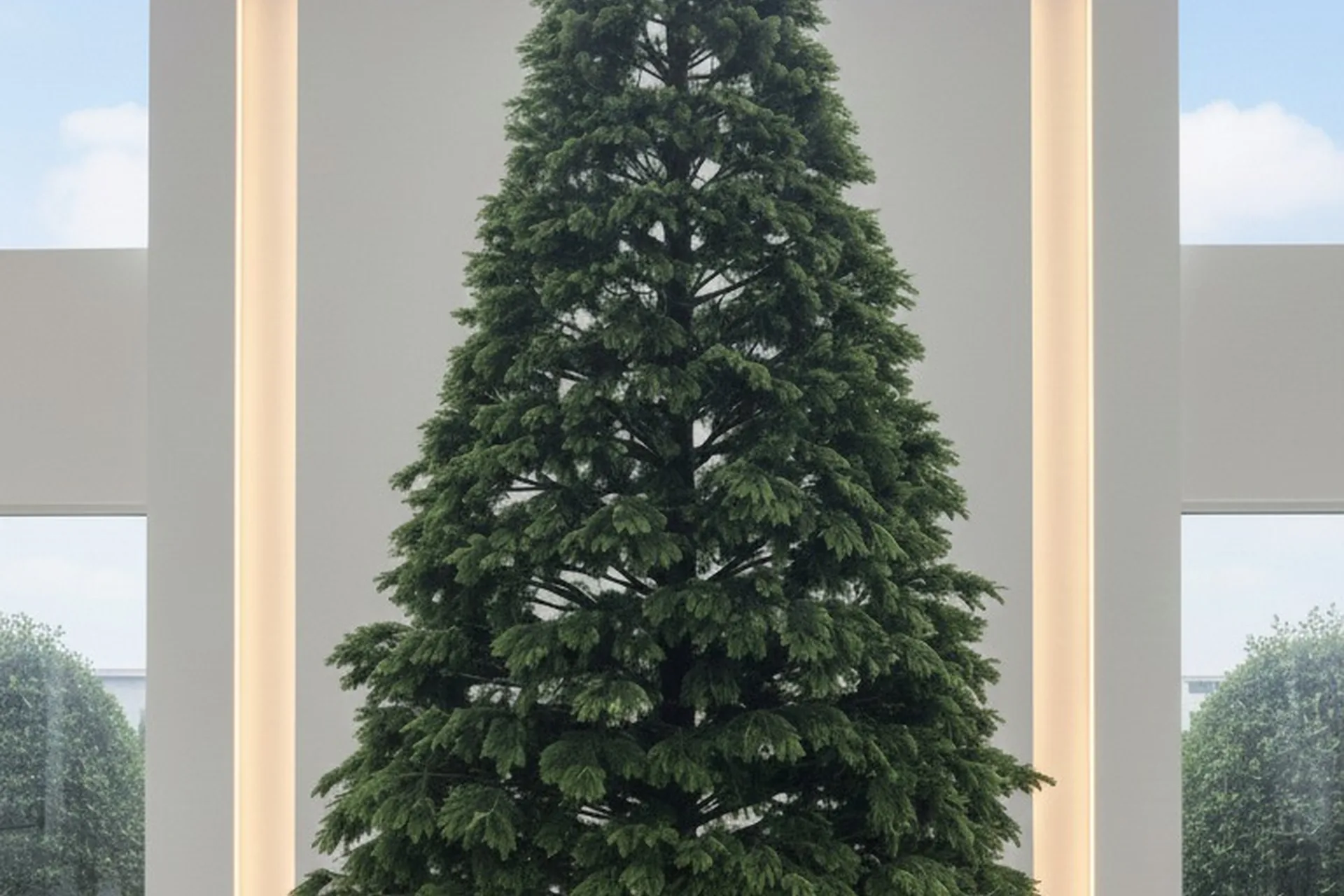 Large commercial Christmas tree installed in a public space