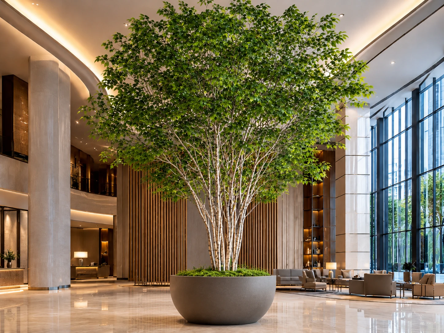 Custom 5m large artificial birch tree hotel lobby planter