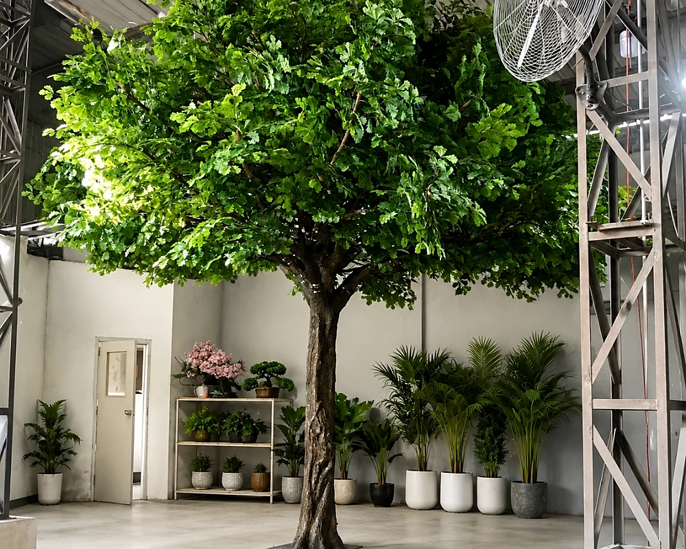 Large artificial oak tree displayed in the Oakco showroom