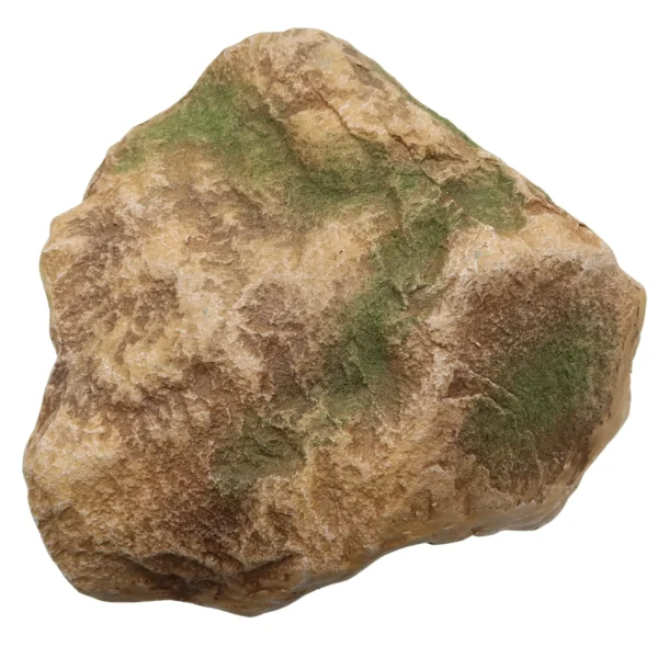 Sculpted faux boulder 320ZL3107E with moss detail and sandstone-style finish
