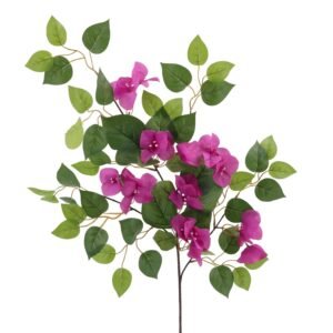 Lush pink artificial bougainvillea branch, high-density floral tree components for commercial ceiling decoration.
