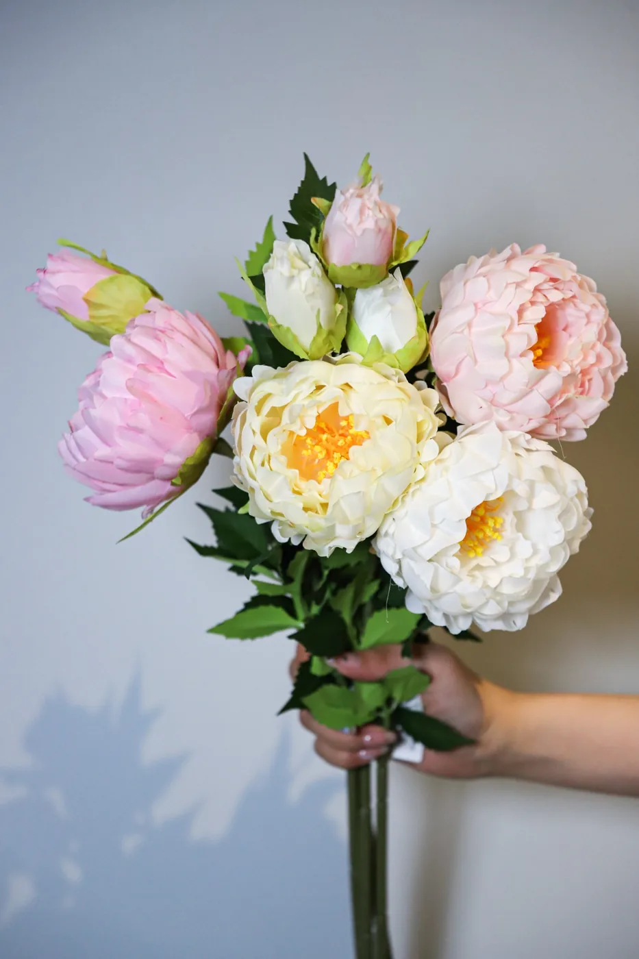Pink and ivory artificial peony bouquet for event and hospitality styling