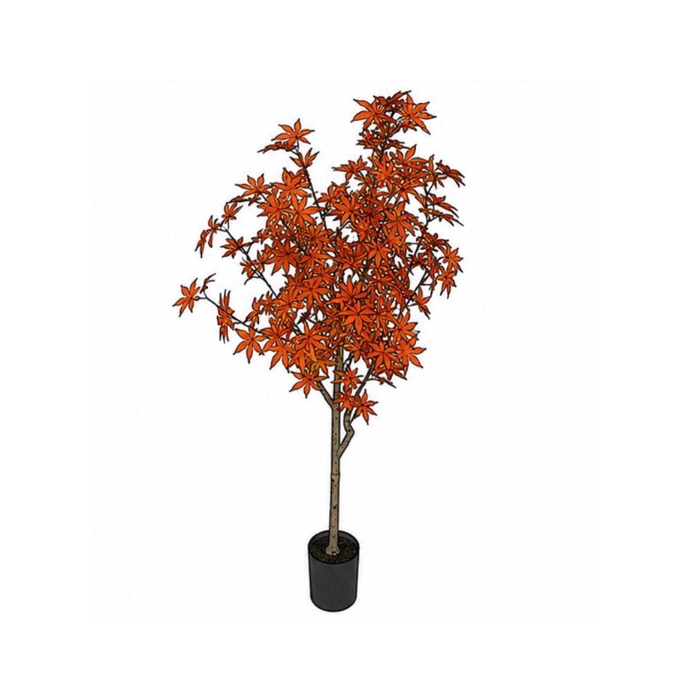 Artificial orange maple tree 3D model for commercial interior and seasonal landscape design