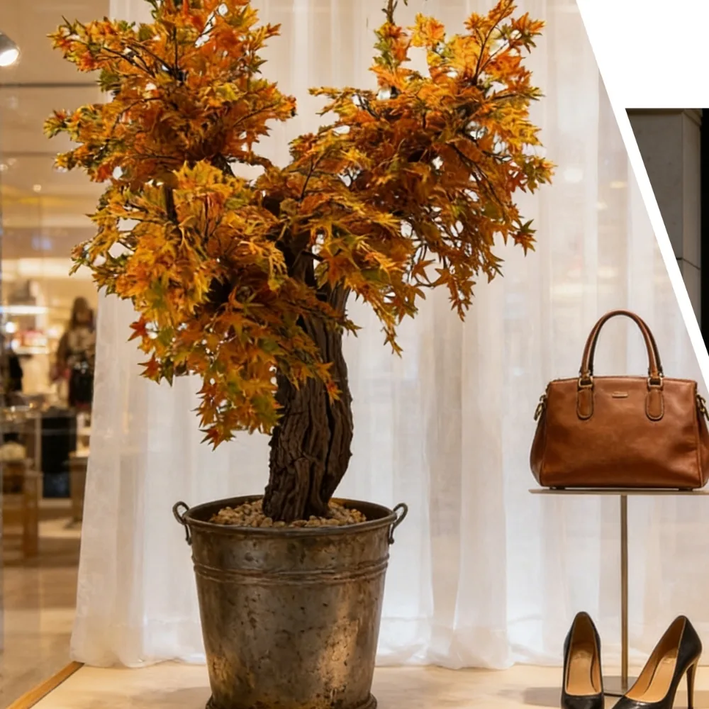 Commercial faux maple tree in a retail display