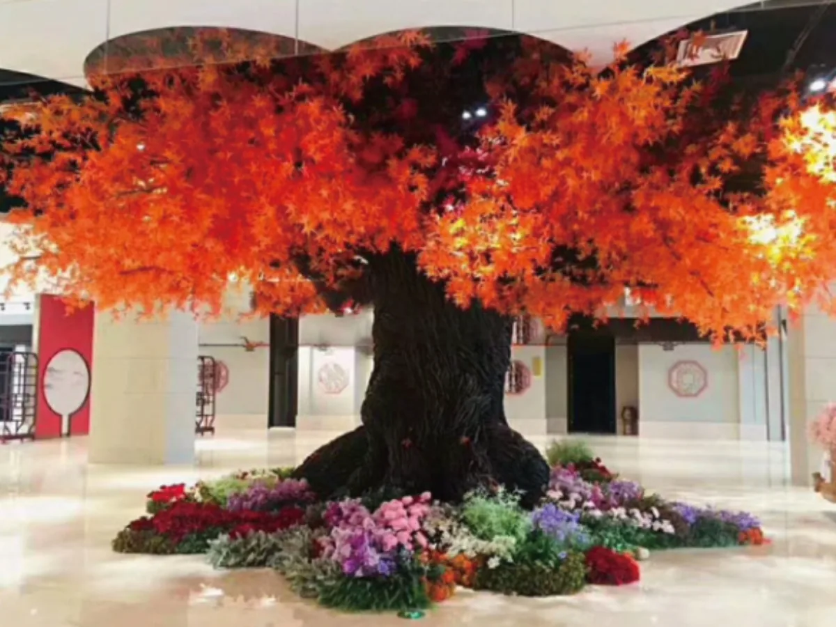 Large artificial maple tree in a shopping mall atrium