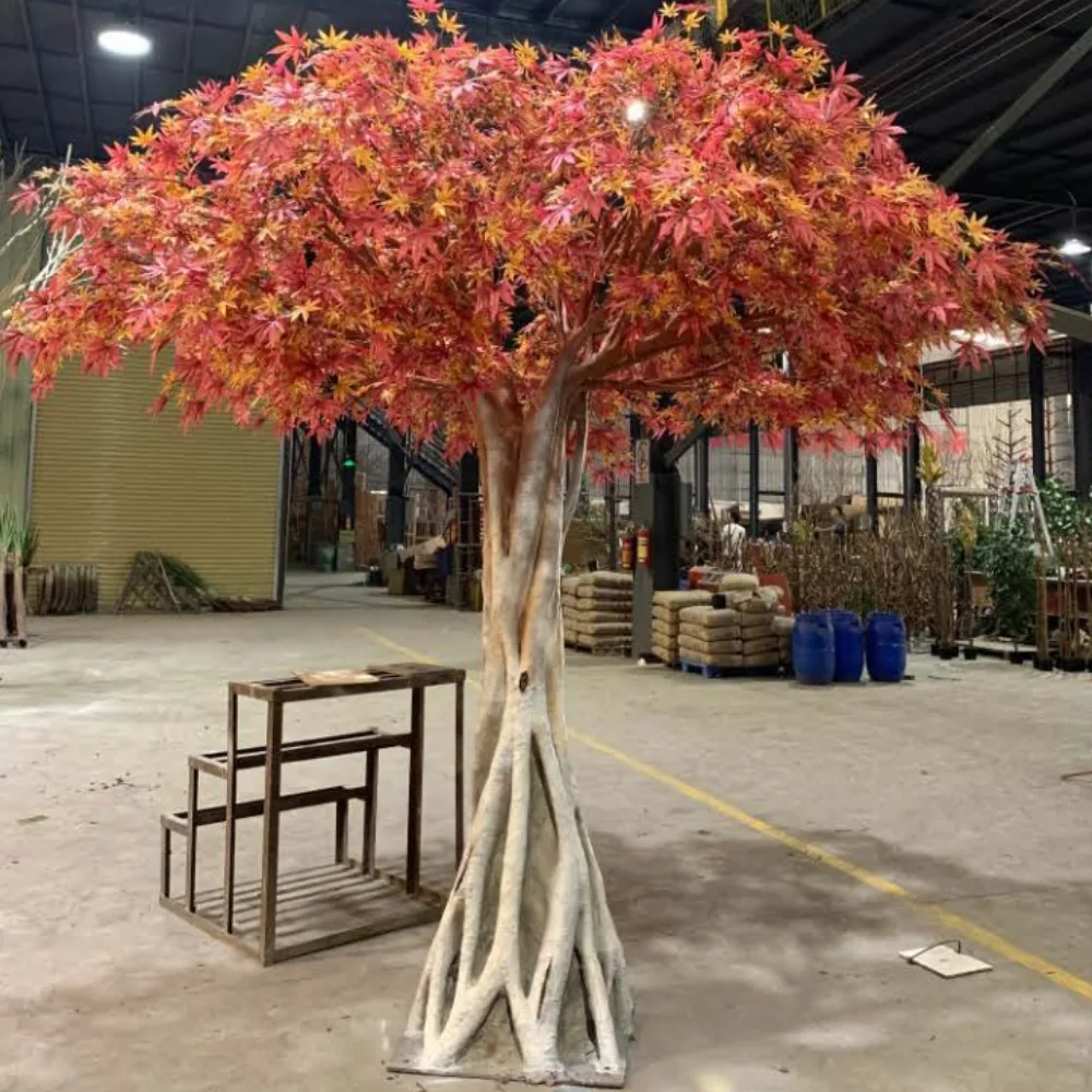 White trunk faux maple tree in a commercial display
